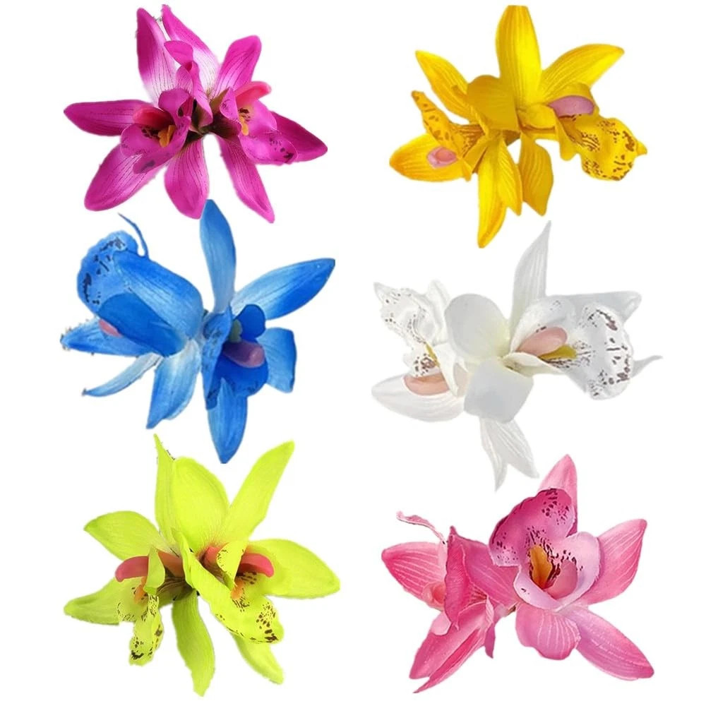 6 Pcs Hawaiian Flower Hair Clips for Women, Artificial Plumeria Hibiscus Flower