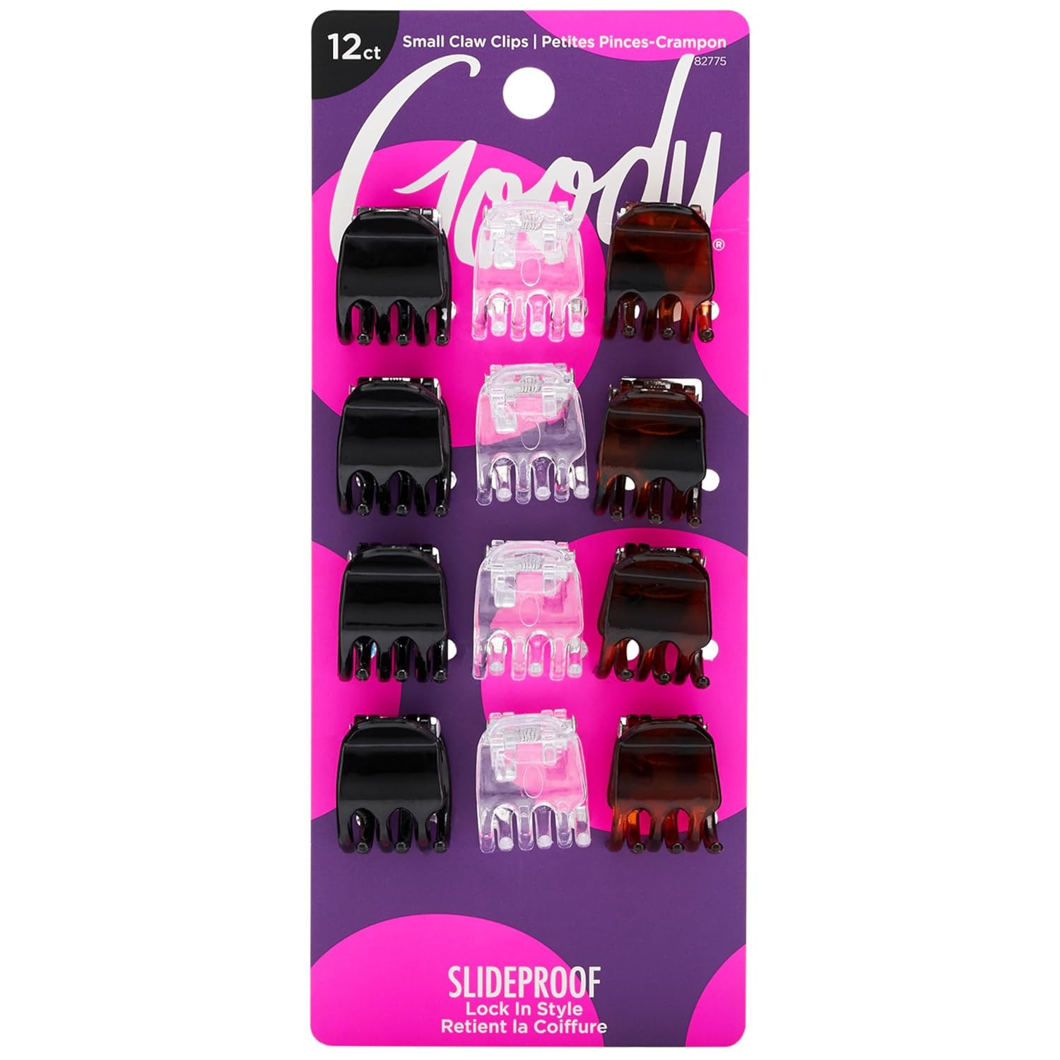 Small Basic Half-Claw Hair Clips, 12-Count – 3-Prong Claw Clips for All Hair Typ