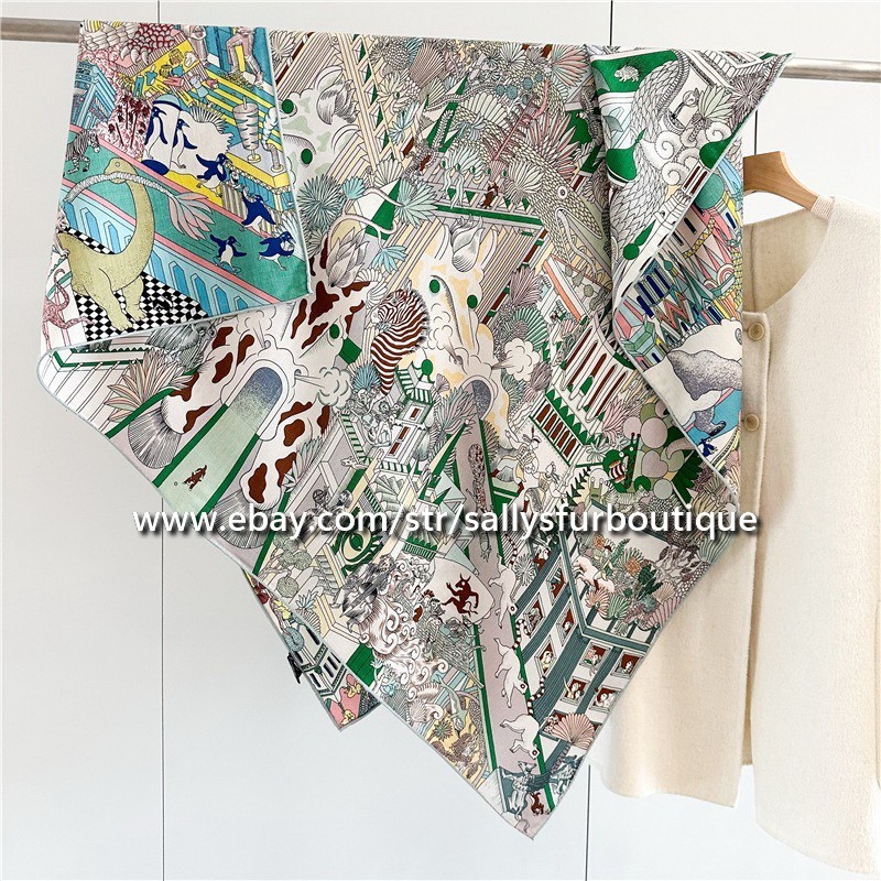 Sallys 70% Cashmere & 30% Silk Wrap Scarf Animals Print Double Face Shawl 53″