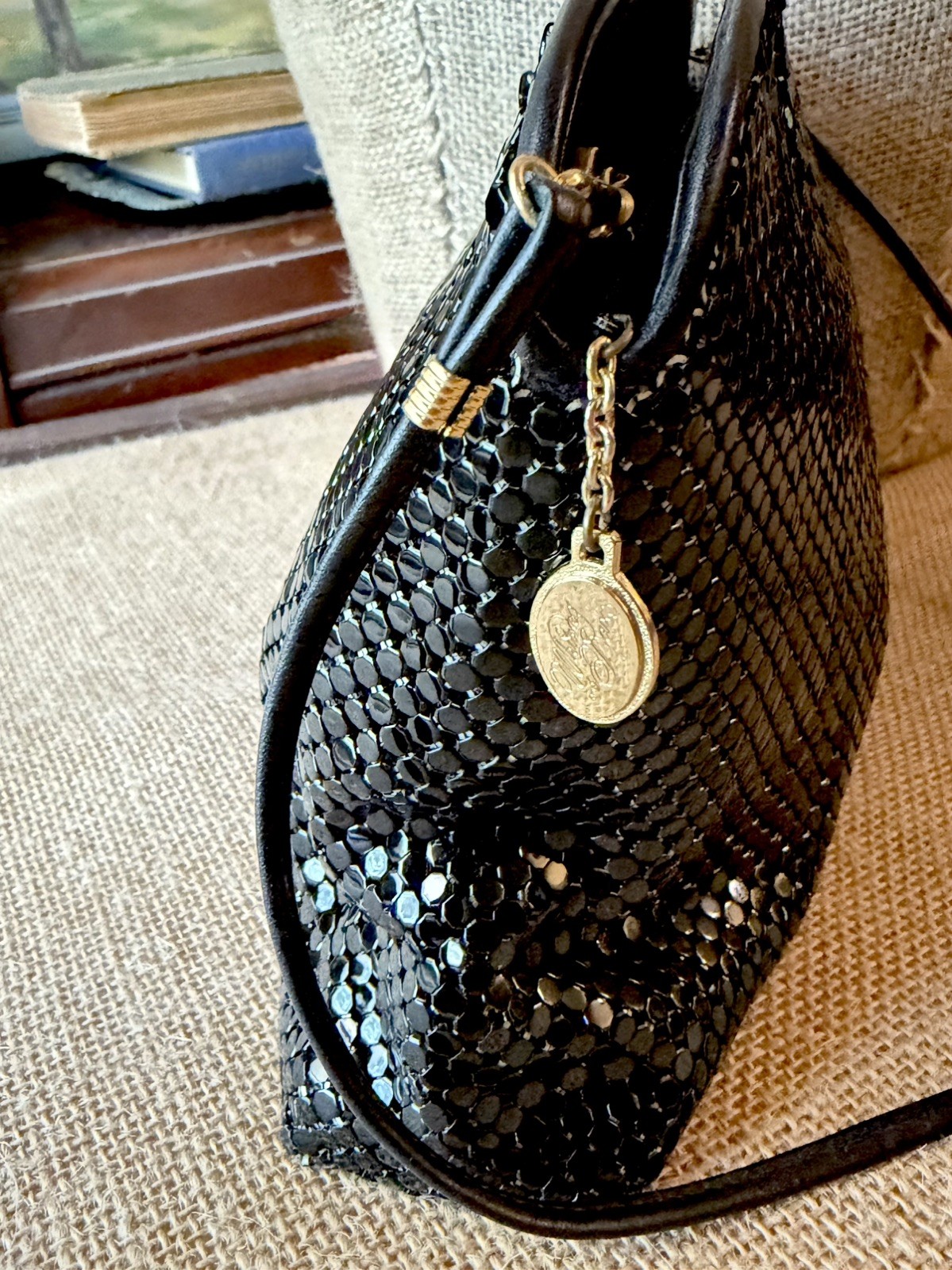 Vintage WHITING AND DAVIS Black Metal Mesh Crossbody Bag Evening Clutch Purse