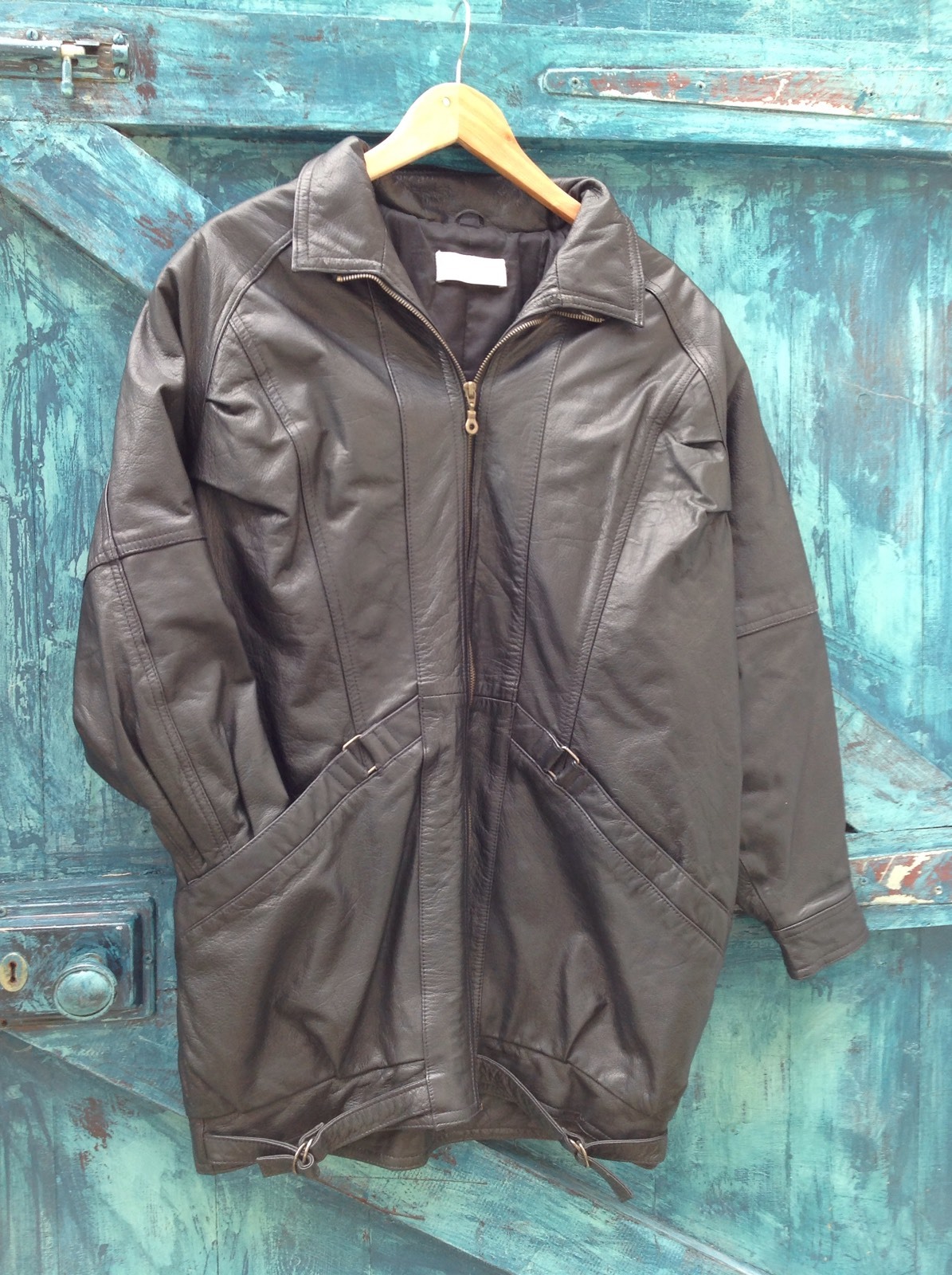 Womens Leather Jacket Black Vintage 80s Oversized M/L Unique Inc U.K. PP