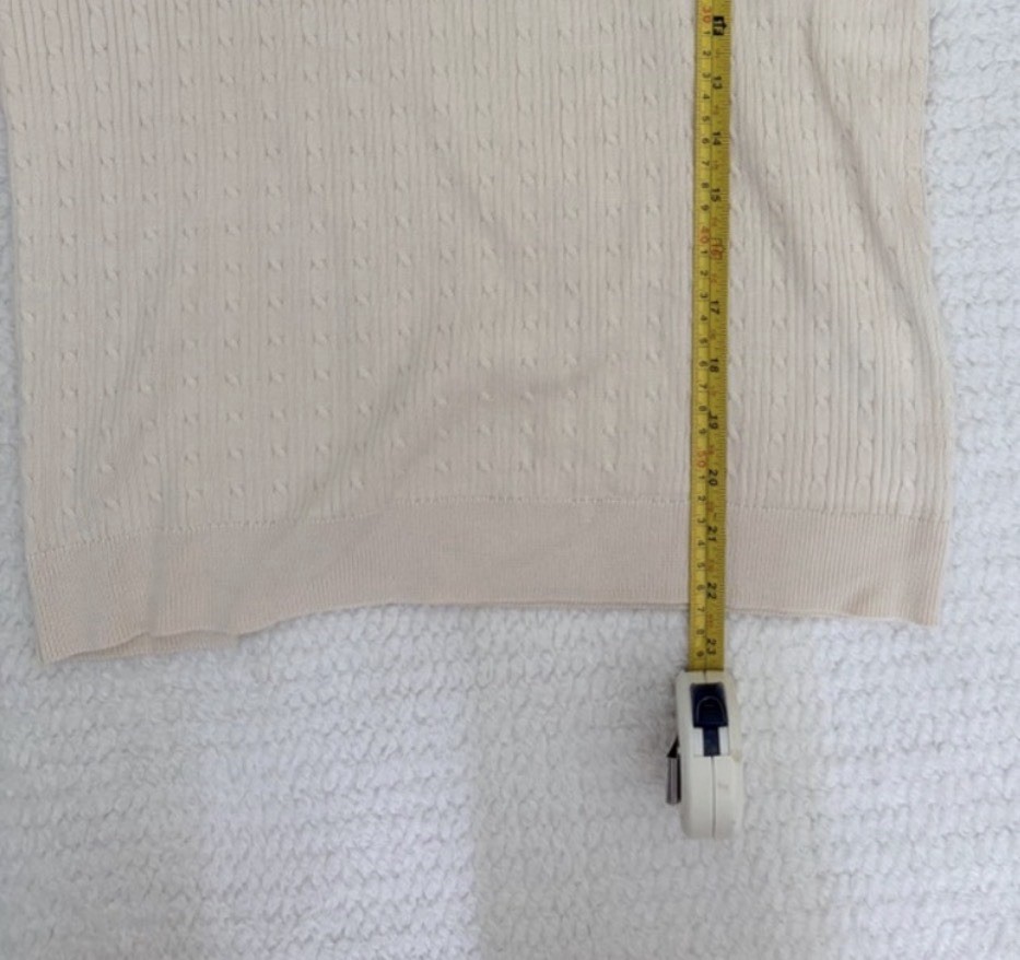 Adrianna Papell Ivory Cable-Knit Puff Sleeve Crewneck Pullover Sweater L