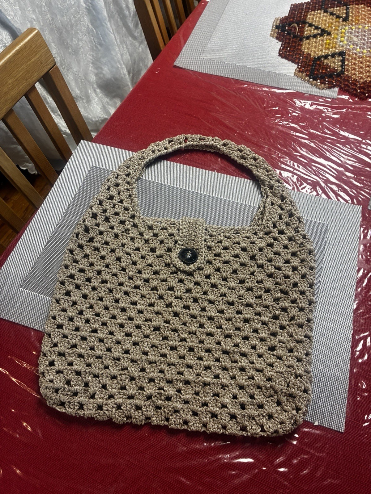 Handcrafted Crocheted Hobo Bag with Matching Pouch Neutral Everyday Purse Set