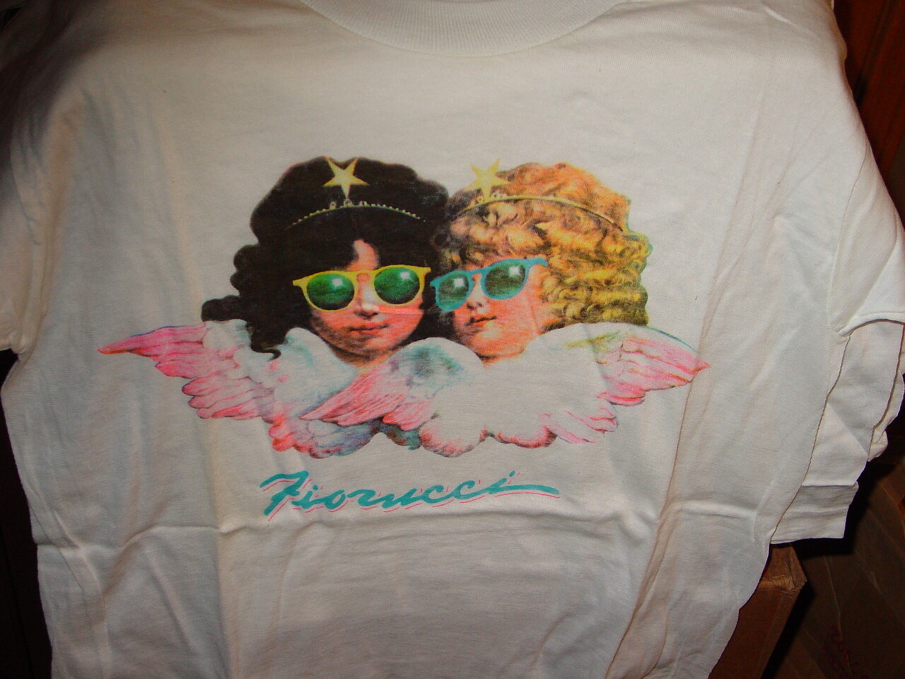 FIORUCCI 1980’s VINTAGE ANGELS SHIRT -White, NEW OLD STOCK SIZE MEDIUM