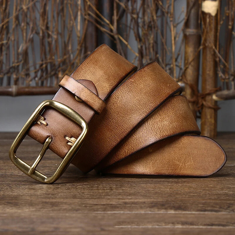 3.8CM Thick Cowhide Genuine Leather Belt Jeans Belt for Men Retro Strap Cintos