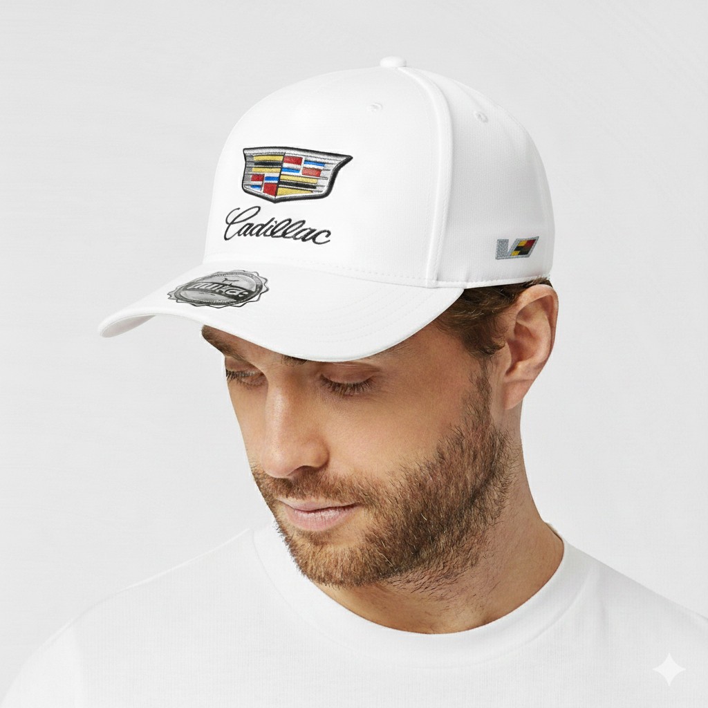 White – Cadillac Baseball Hat Embroidered Logo Adjustable Men’s Luxury Car Gift