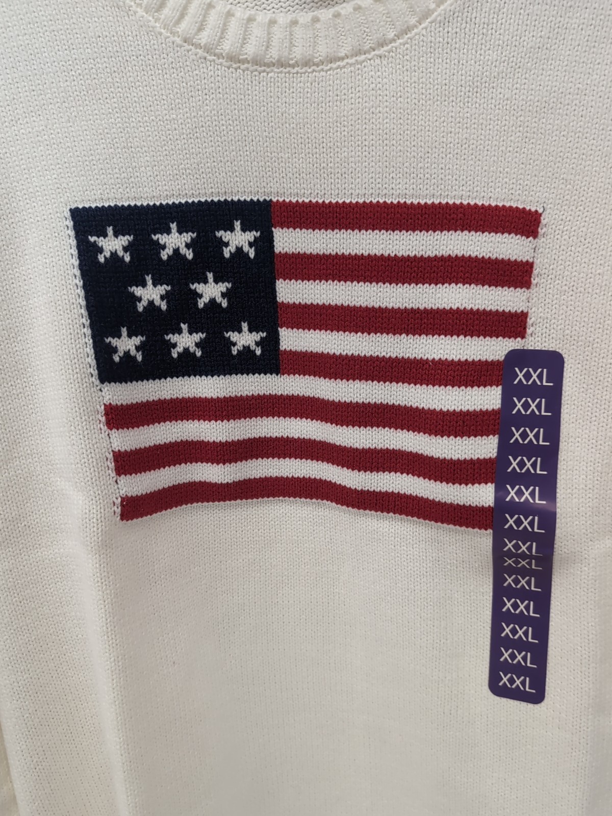 Wmns Mighty Fine Midweight Crew Neck Americana Sweater Cream Flag Sz 2XL