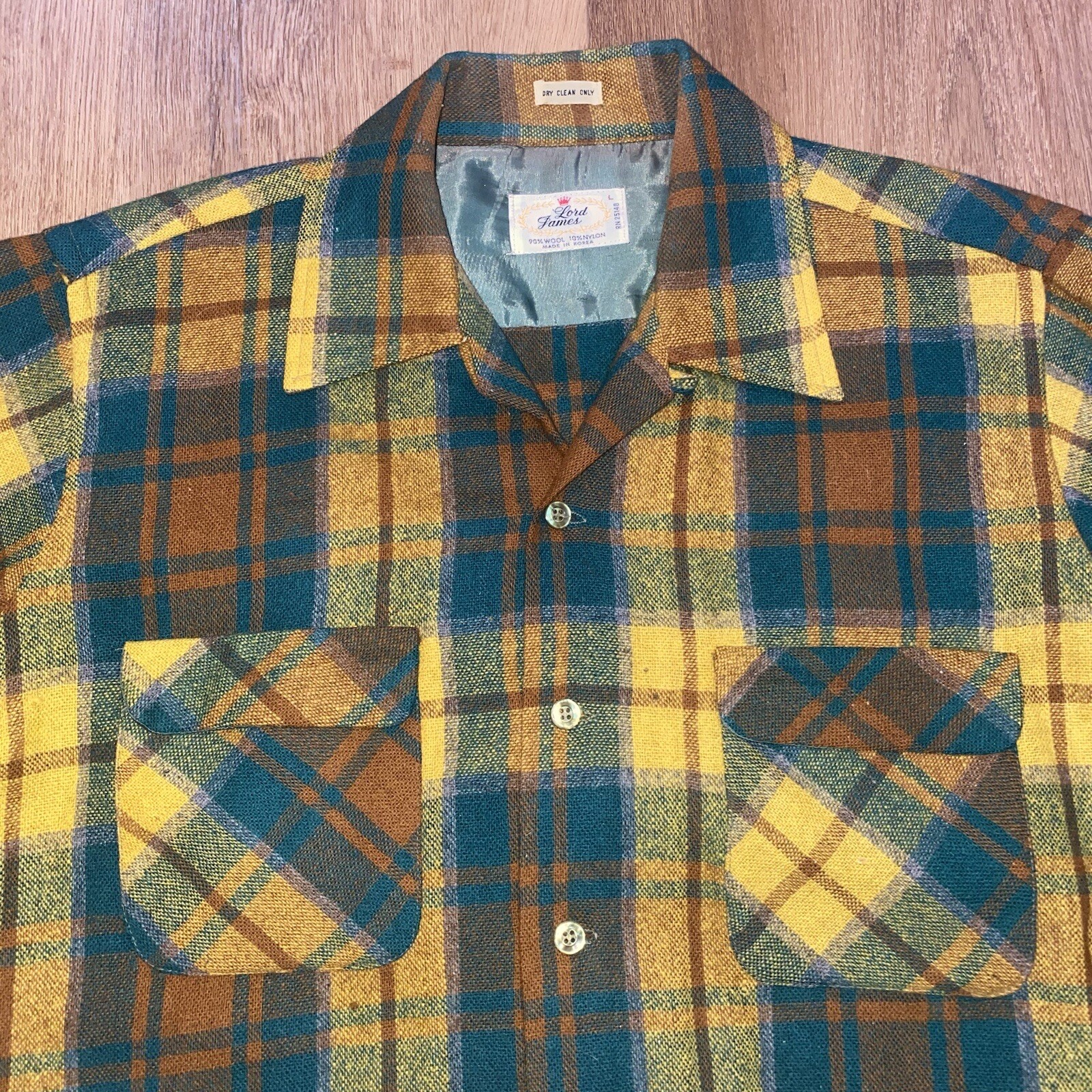 Vtg 50s 60s Lord James Shirt Loop Collar Flannel Cruiser Wool Nylon Mens Large