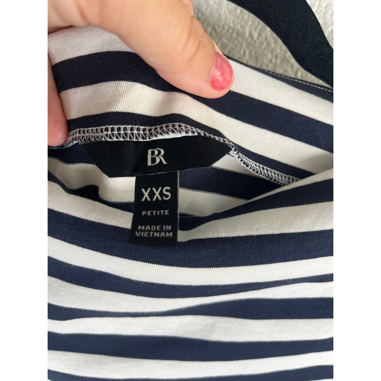 Banana Republic Cotton Sharp-Shoulder Top Striped Navy White XXS Petite