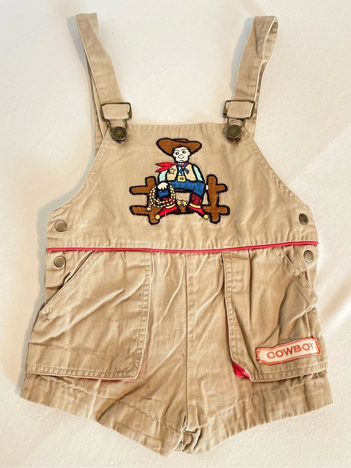 Vintage 80s 90s Playtown Cowboy Khaki Overalls 3T Western Kidcore