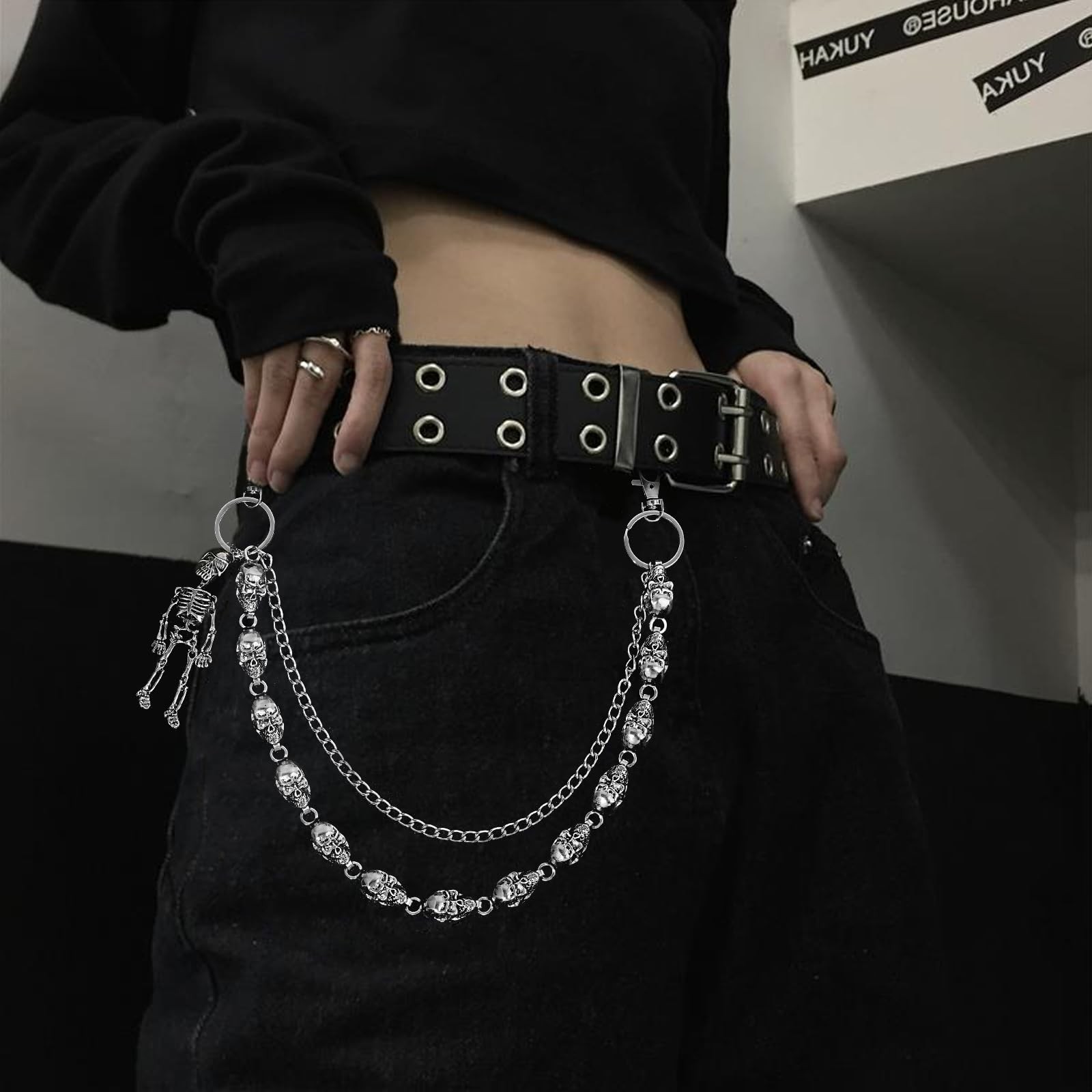 2 PCS Skull Pants Chain for Men Women Wallet Chains Standard, Silver