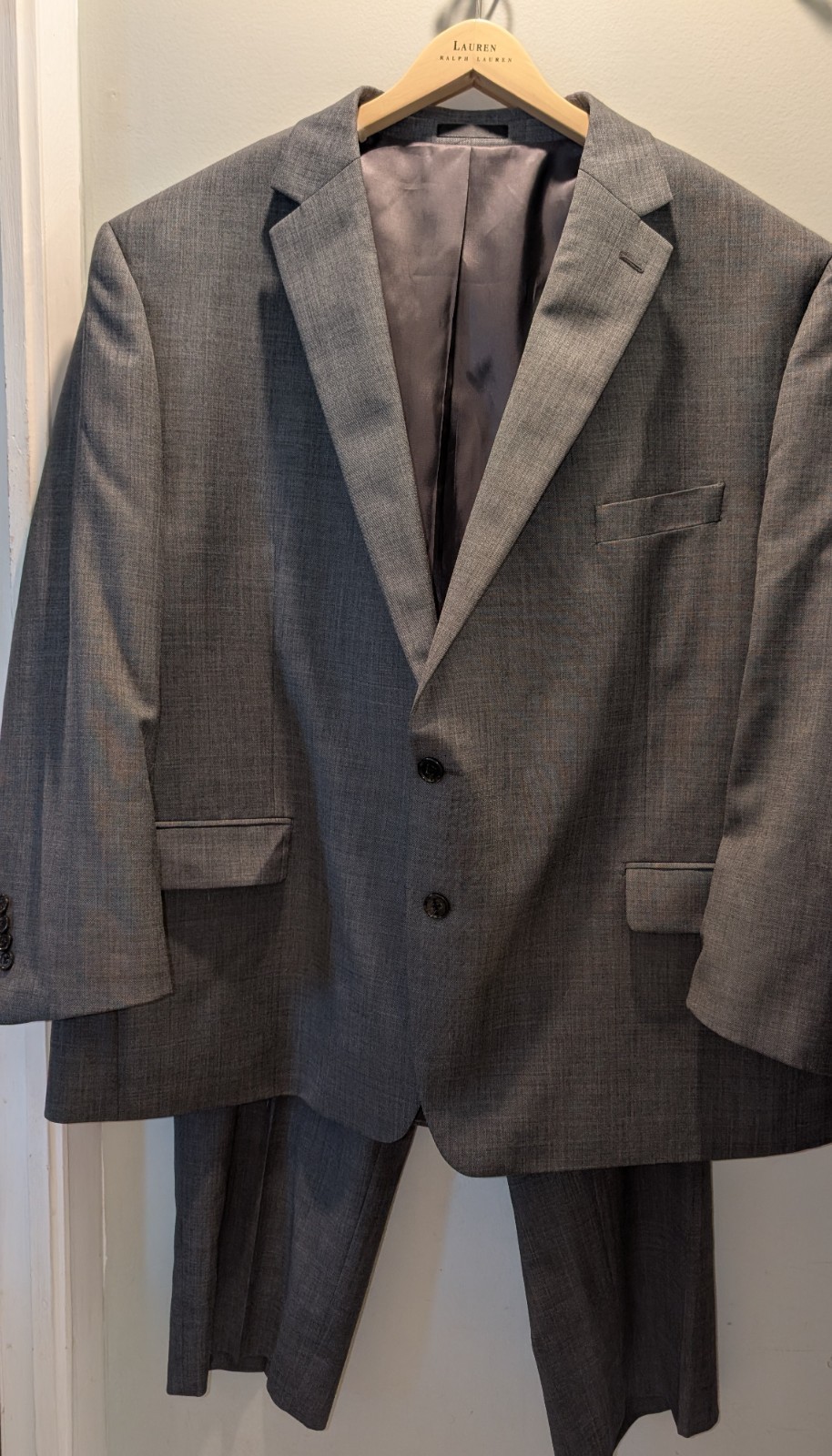 Lauren Ralph Lauren Suit Mens 52R Pant 48×28 Gray Stretch Wool Black Label