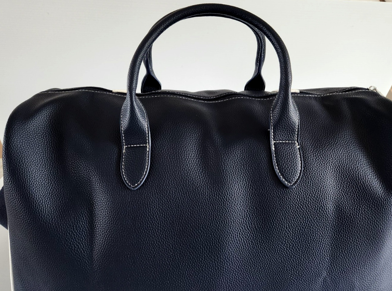 Ralph Lauren Fragrances POLO Navy Blue White Faux Leather Travel Duffle Bag NWT