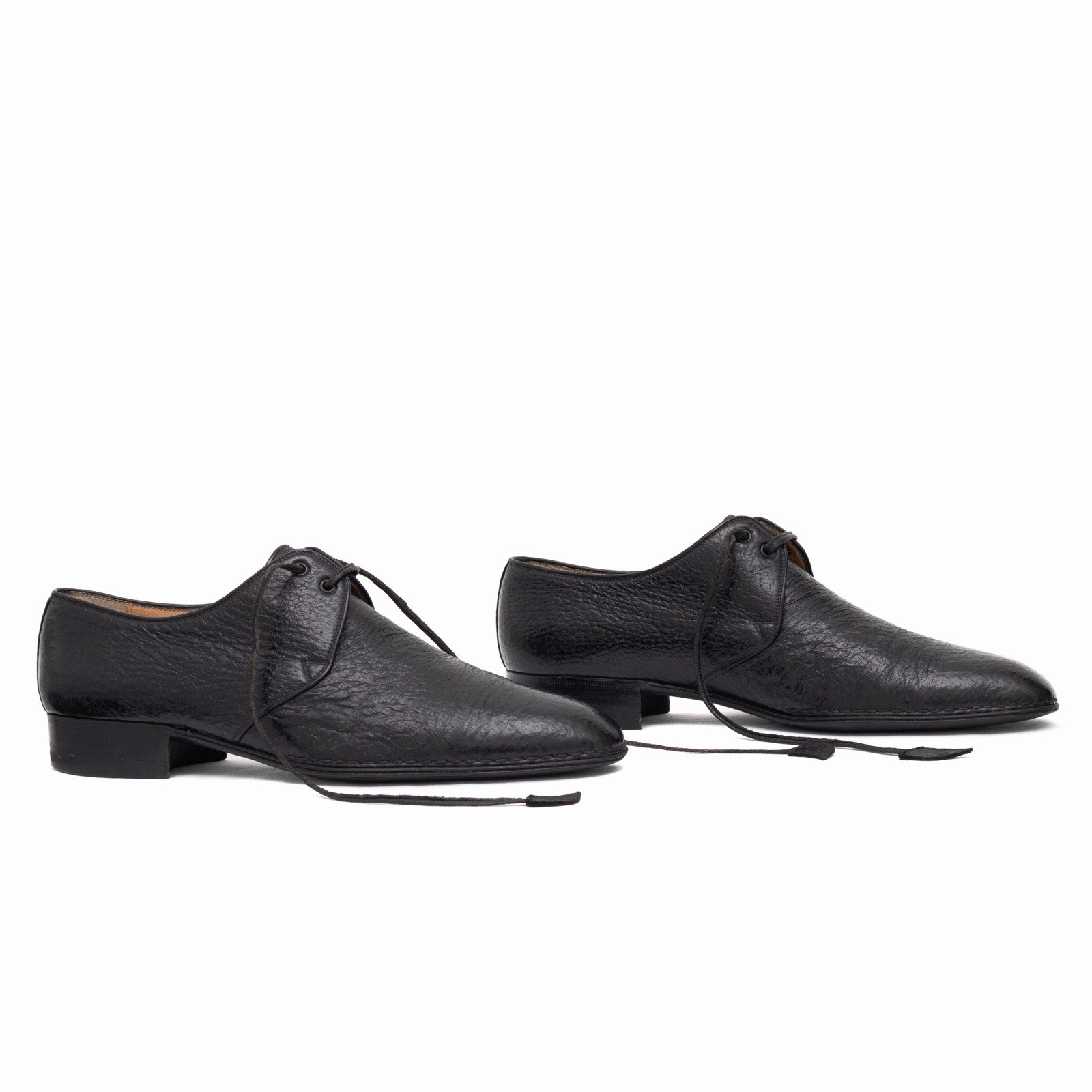 4.8k.$ ZILLI Men’s Blucher Derby Black Exotic Peccary Leather Handmade US 10