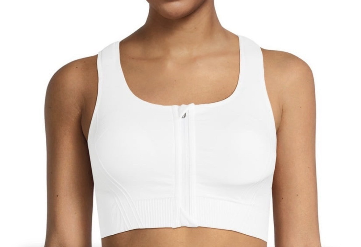Avia Zip Front High Support Sports Bra Wireless Crossback White L