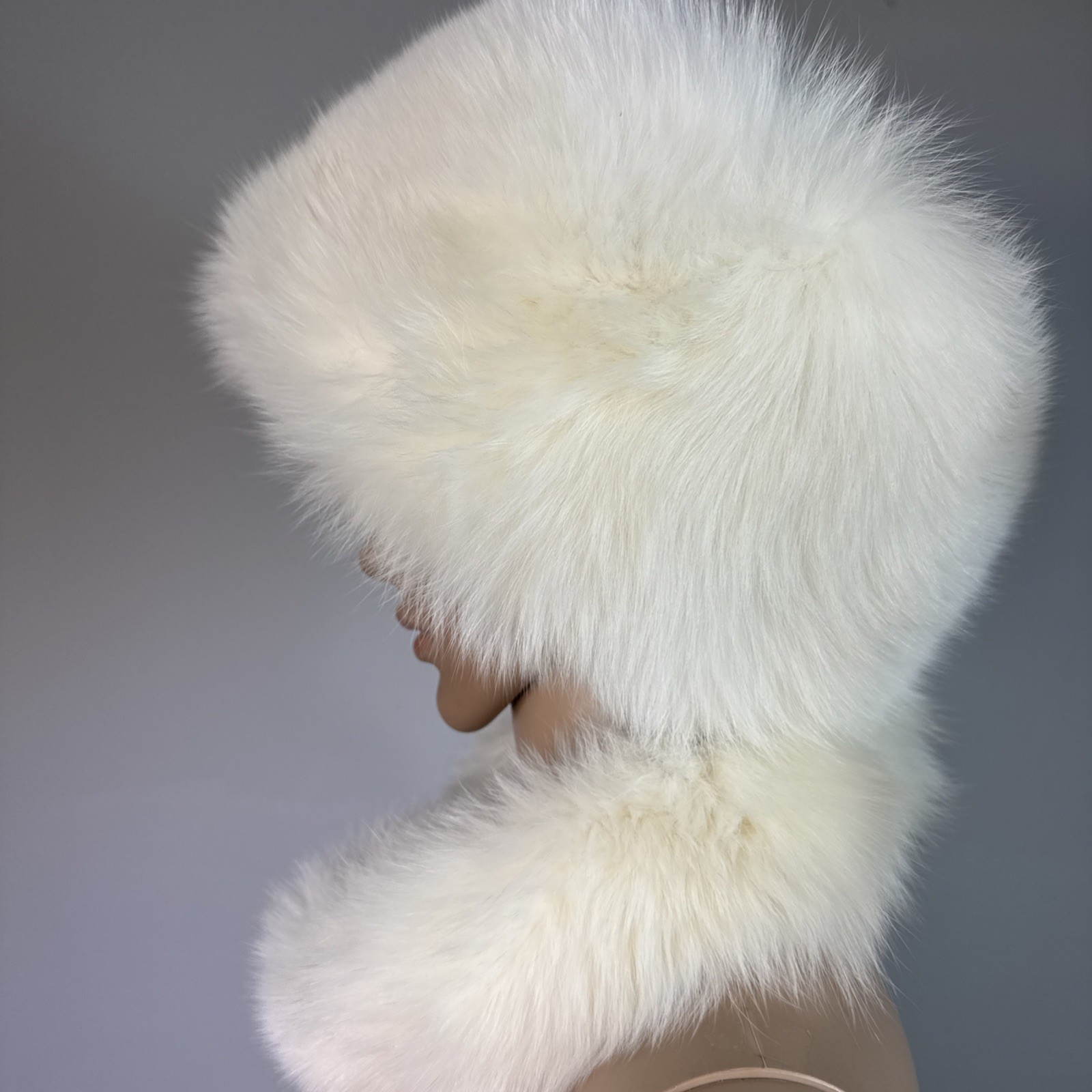 Winter Fur White Women’s Warm Fluffy Hat With Scarf