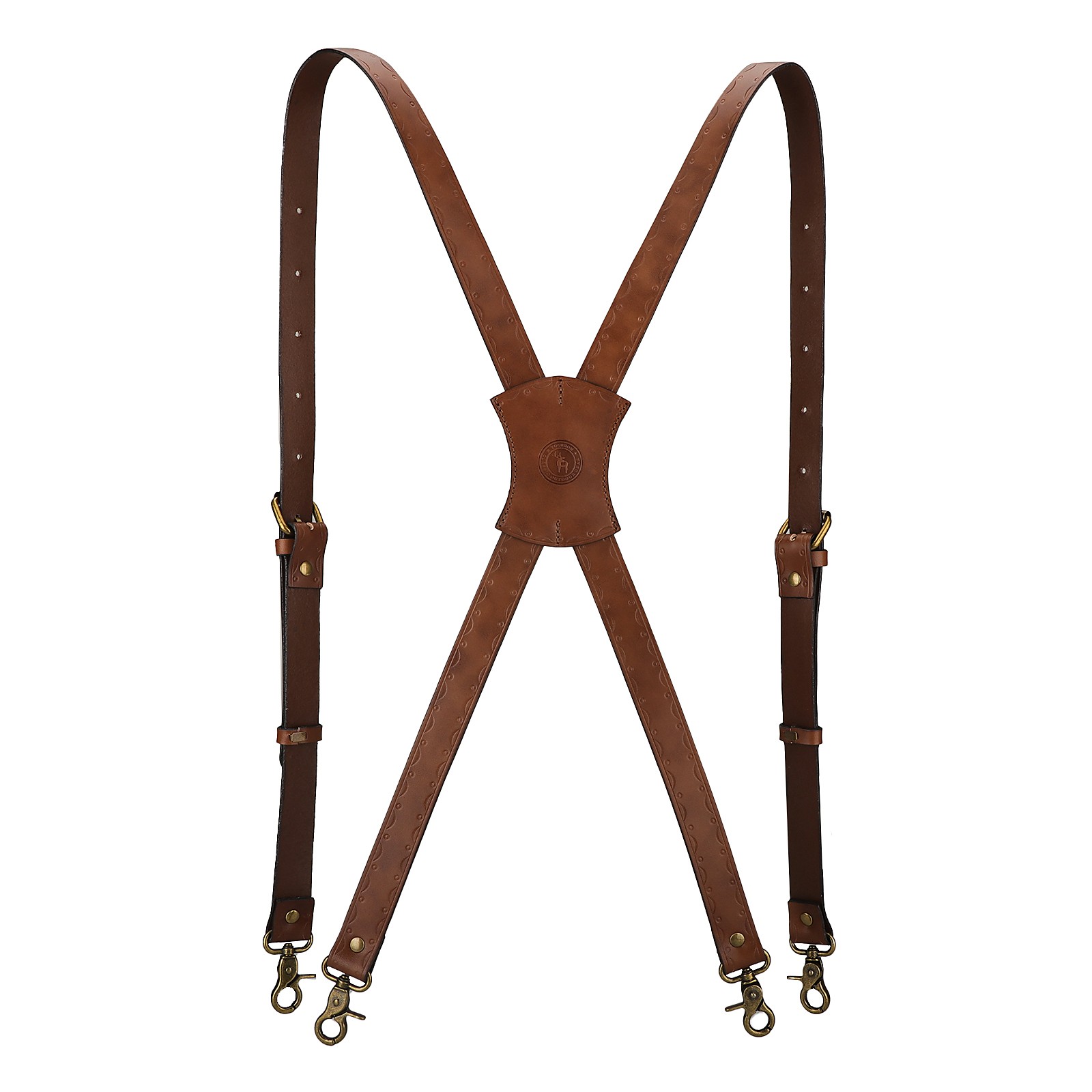 Tourbon Leather Men’s Suspenders X Back Adjustable X-Shaped Hooks Pants Braces