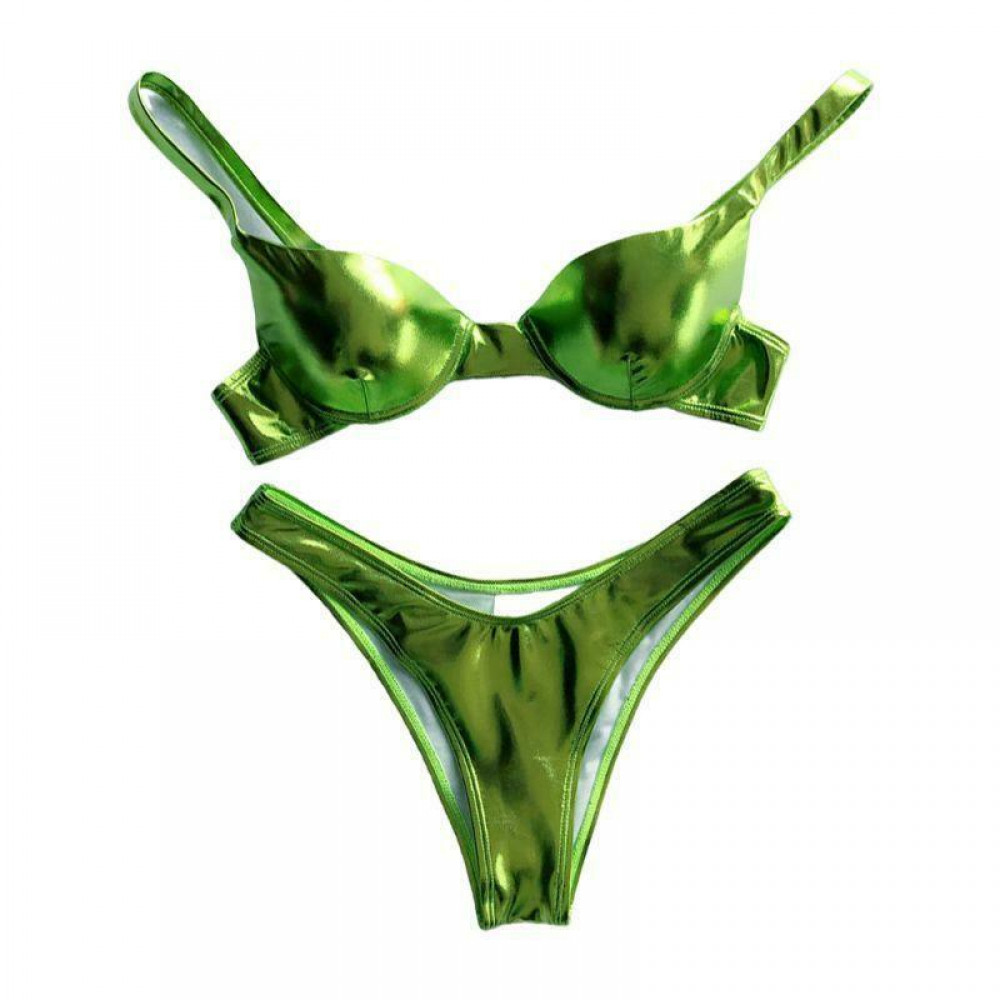 Women Sexy Bikini Reflective Shiny Metallic Swimsuit Push Up Underwire Beachwear