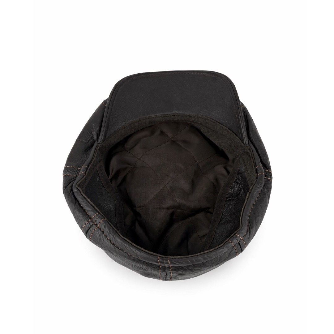 Vintage Brown Real Leather Cabbie Hat Newsboy Ivy Cap Ear Flaps