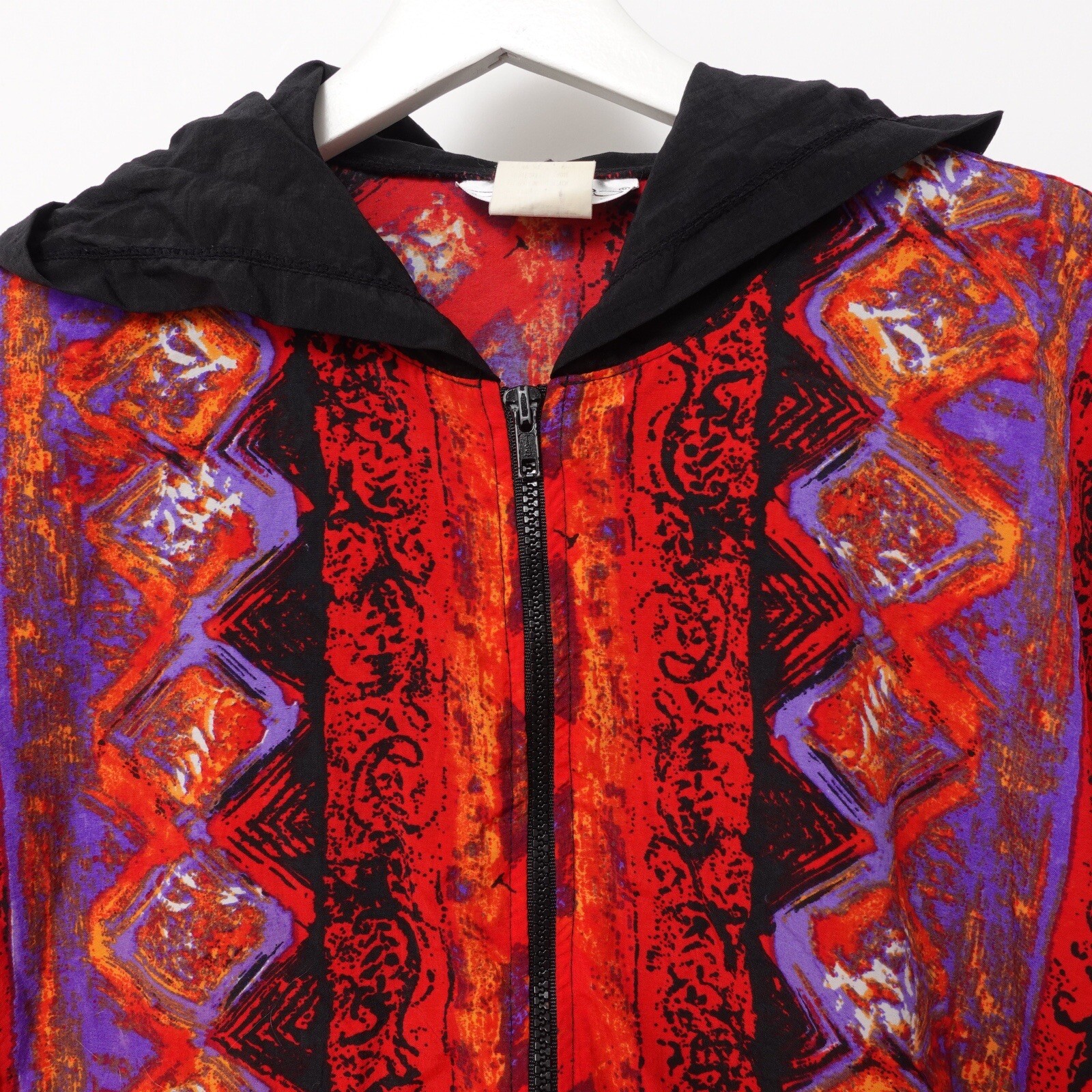 Vintage Womens 80s 90s Bike Cycling Jacket Hooded Windbreaker All Over Print AOP