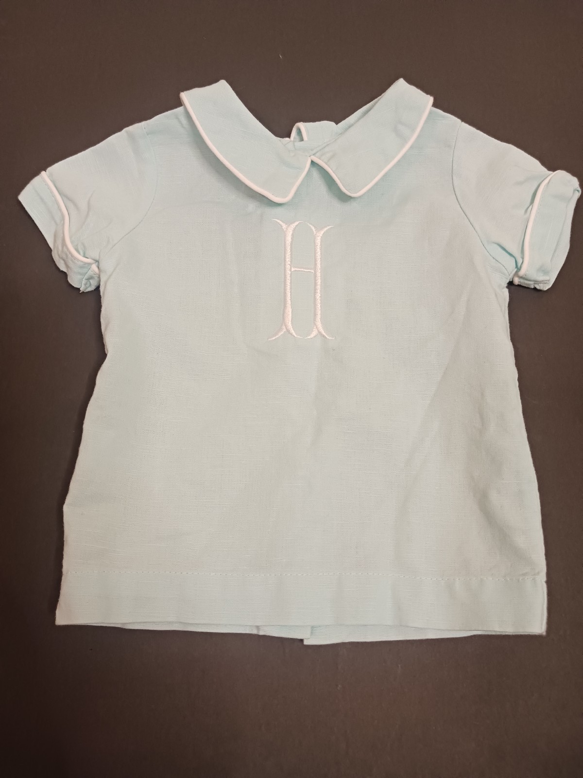 Embroidered Monogram Shirt Peter Pan Collar Cotton Linen 12M