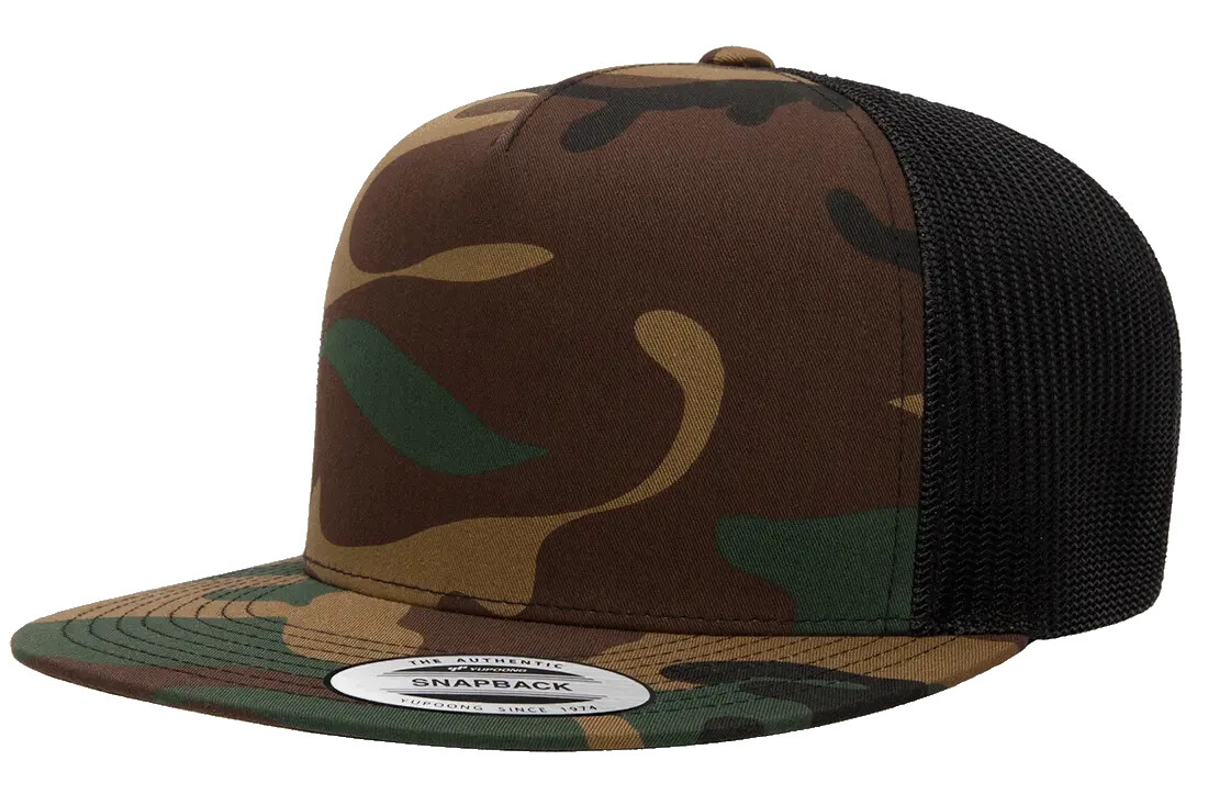 YP Classics Flat Bill Trucker Cap Yupoong Meshback Snapback Hat 6006 5-Panel