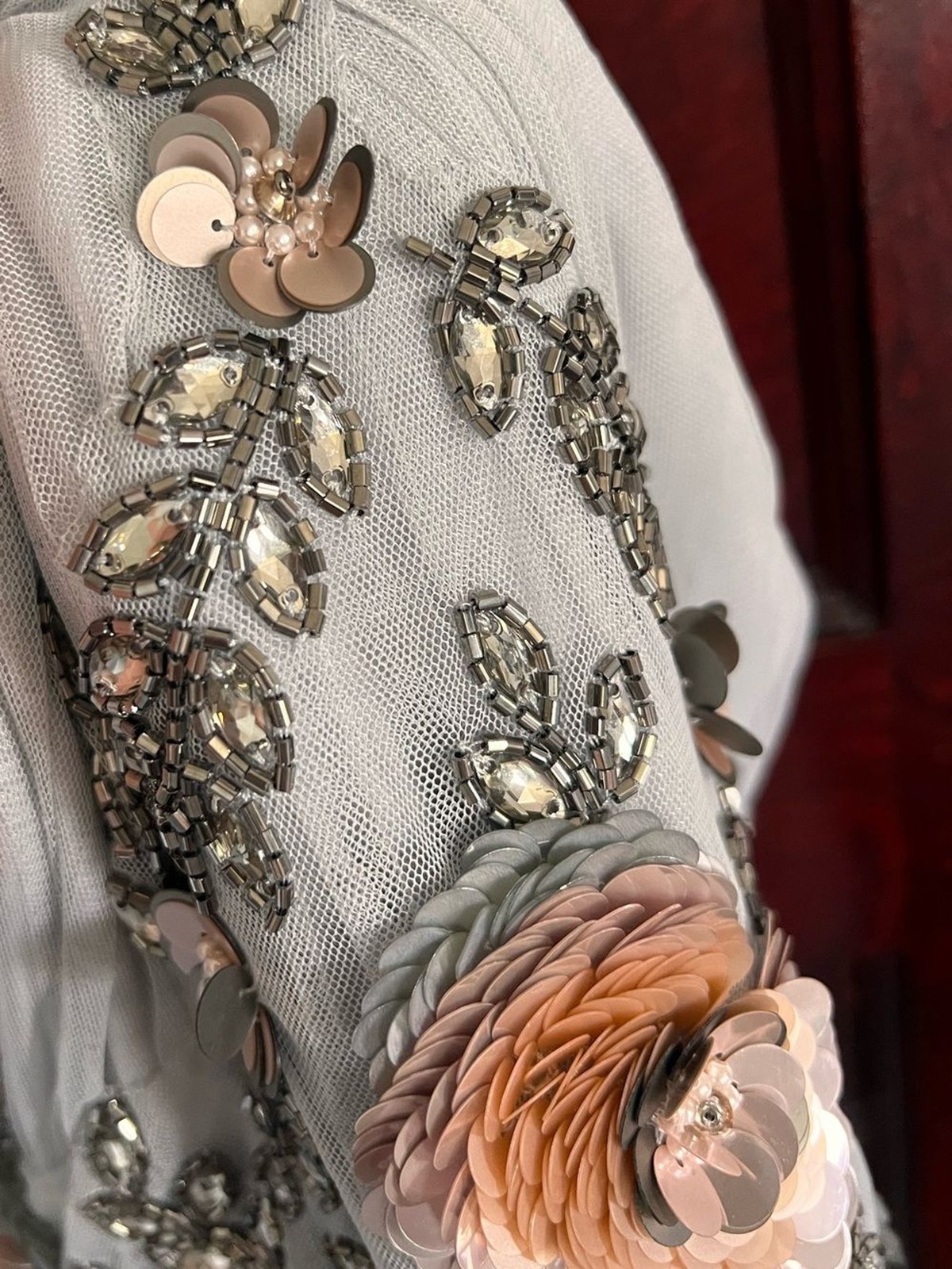 BHLDN Anthropologie Nymph Dress Beaded Tulle Gray size 12