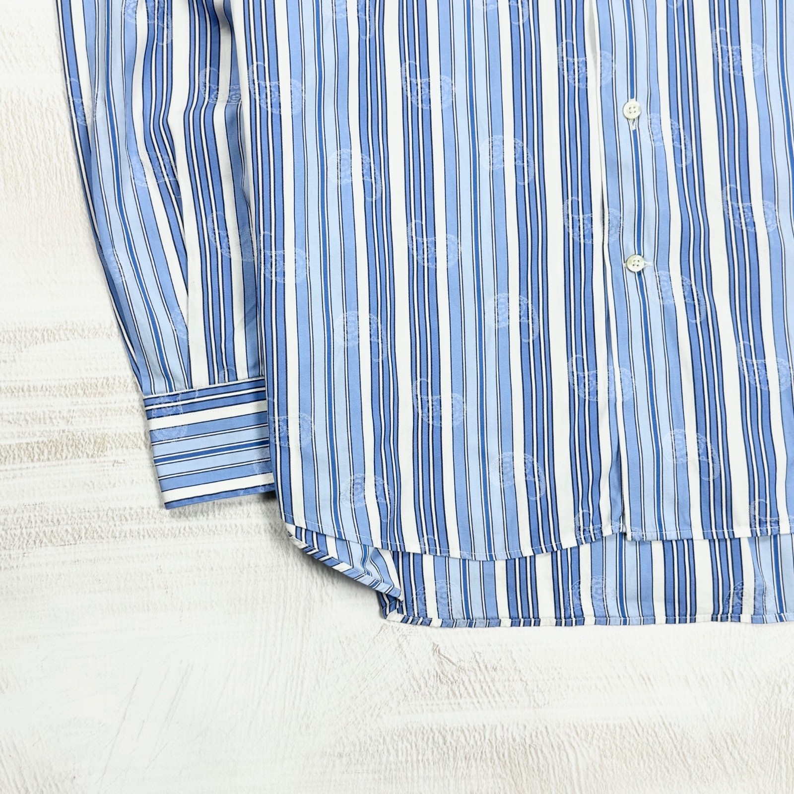 ETRO Milano Men’s Slim Fit Striped Paisley White Blue Cotton Dress Shirt 42
