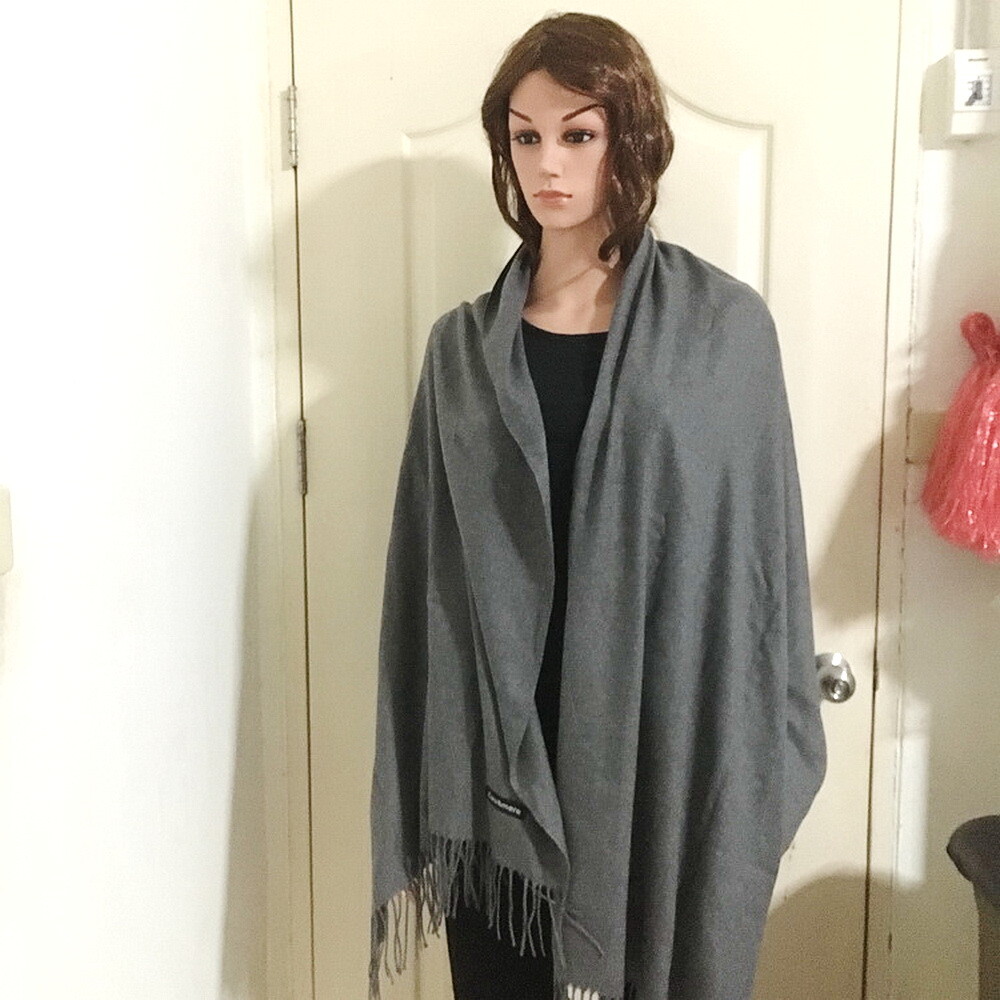 SOFT WARM CASHMERE BLEND SCARF WRAP SHAWL PASHIMA SOLID GRAY PLAIN GIFT HIM HER