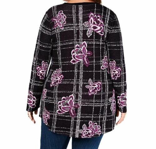 Style & Co Womens Plus 2X Black Violet Floral Long Sleeve Tunic Top NWT A63