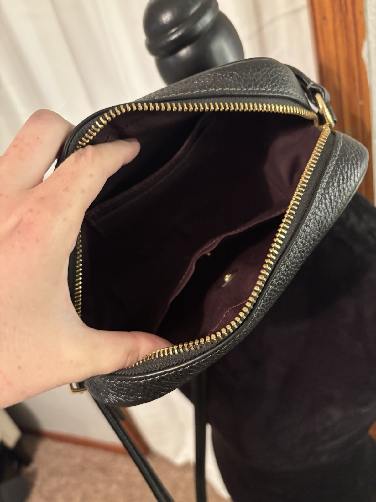Coach Jamie Pebbled Camera Bag Crossbody Black Gold Hardware Zip Small