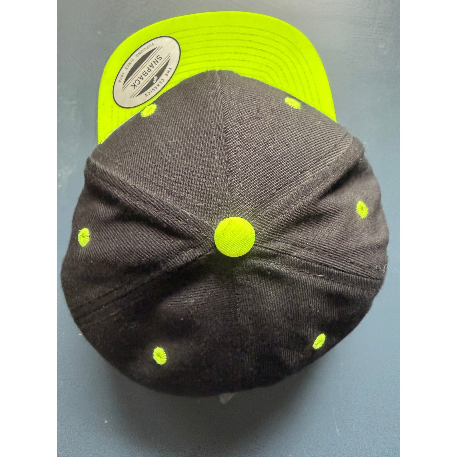 Yupoong The Classics Defiance Snapback Hat Black Neon Lime Green Flat Bill Cap