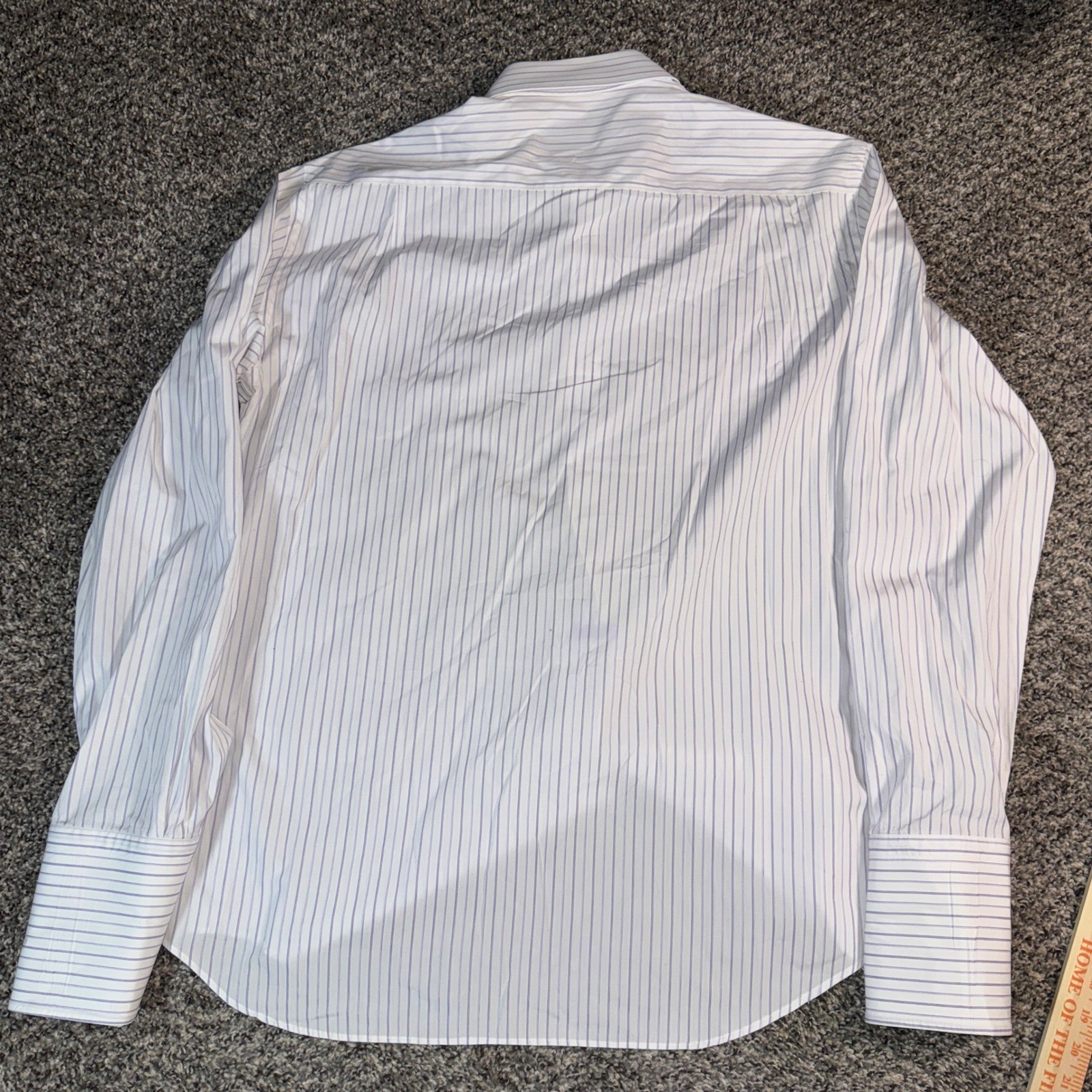 Canali Mens Dress Shirt Size 43 17 White Purple Striped Cotton French Cuff