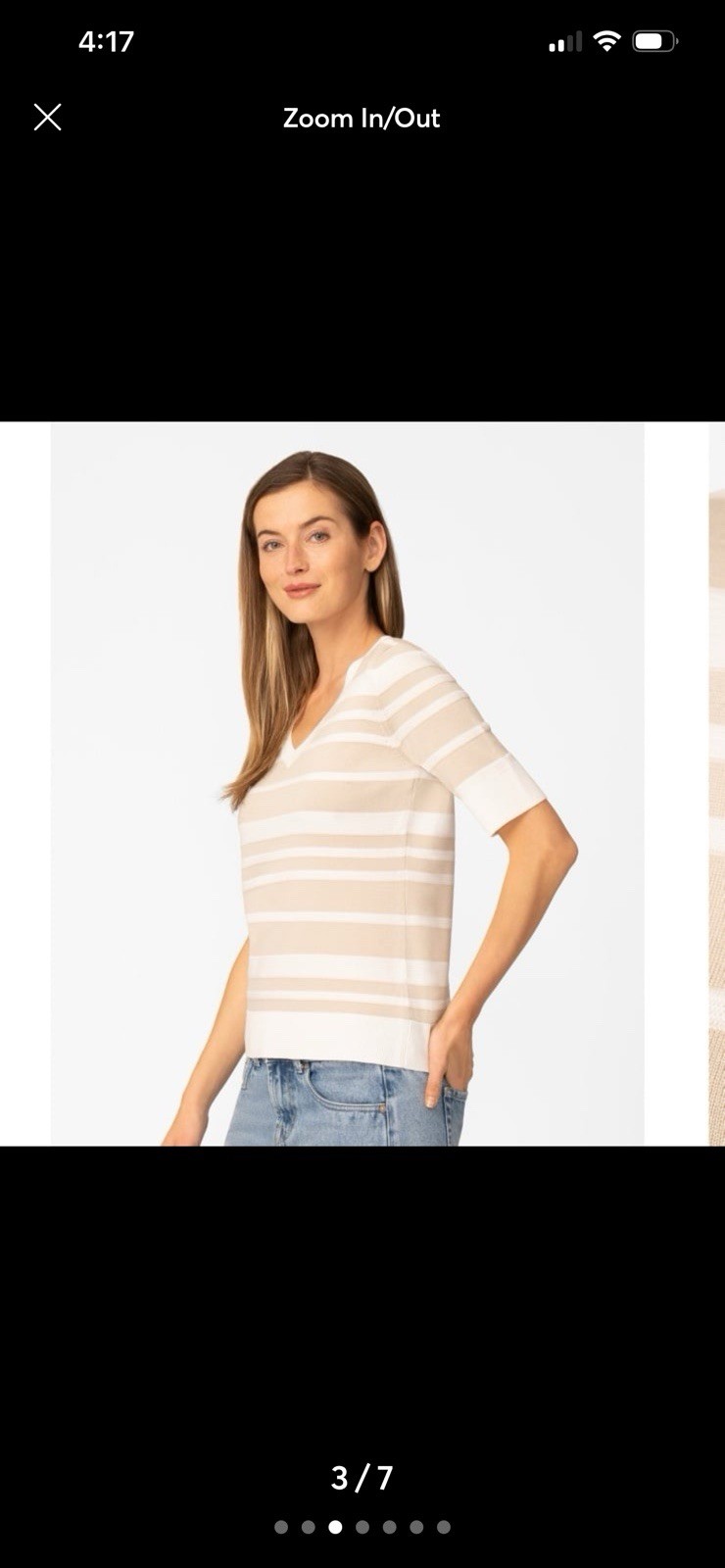 NWT Melissa Paige Women’s Petite Textured Stripe V Neck Top Gold & White PXL