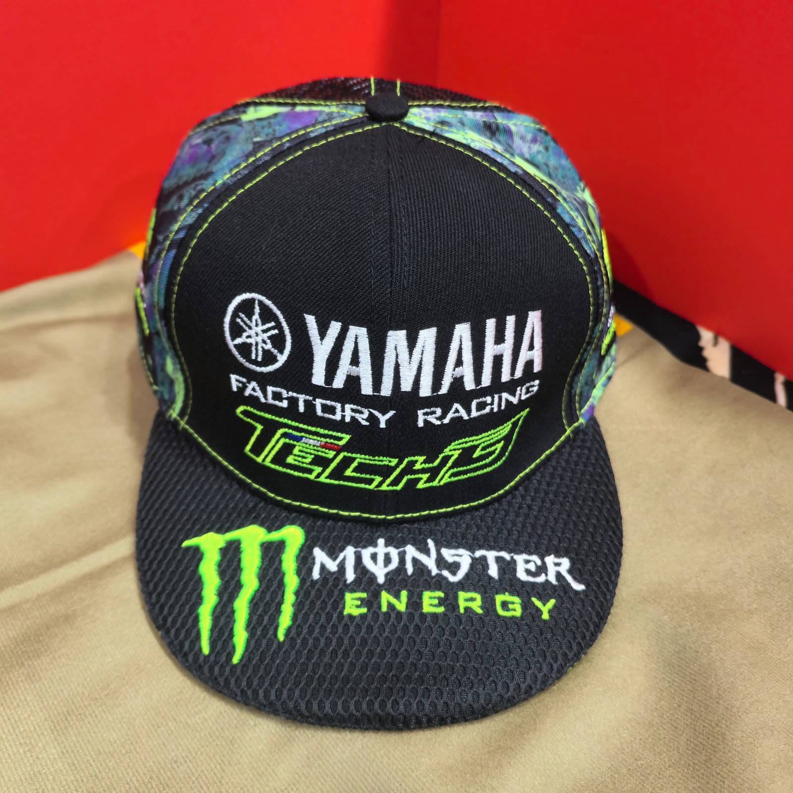 Monster Energy & Yamaha Green Tie-Dye Flat-Brim Cap with Mesh Back
