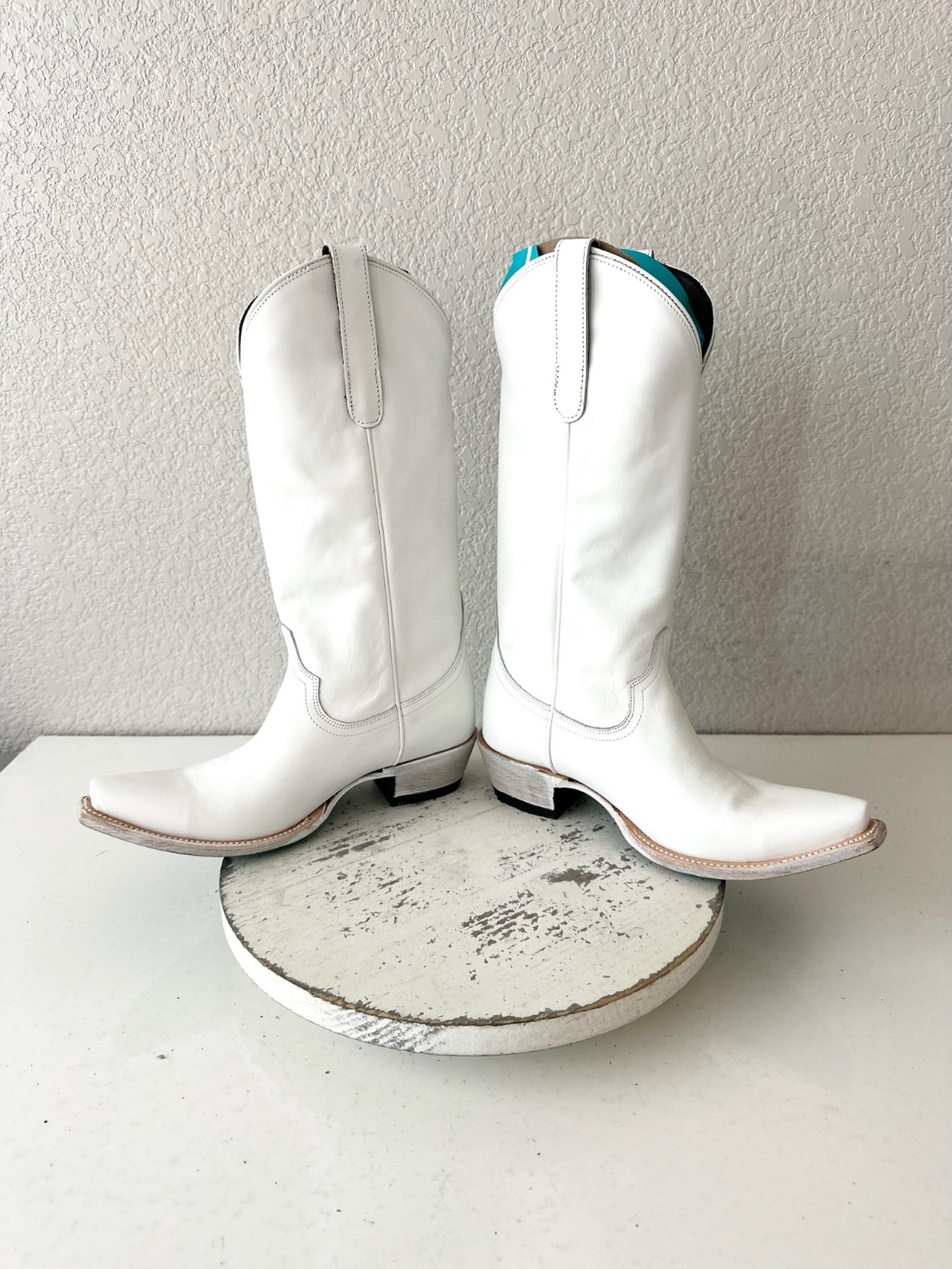 Lane EMMA JANE White Cowboy Boots Western Cowgirl Mid Calf Tall Snip Toe Sz 7