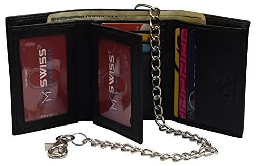 Men’s RFID Blocking Premium Leather Chain Trifold Wallet