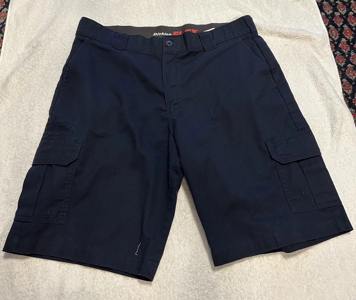 Dickies FLEX Men’s Navy Solid Cargo Shorts Cotton Canvas Flat Front Pockets