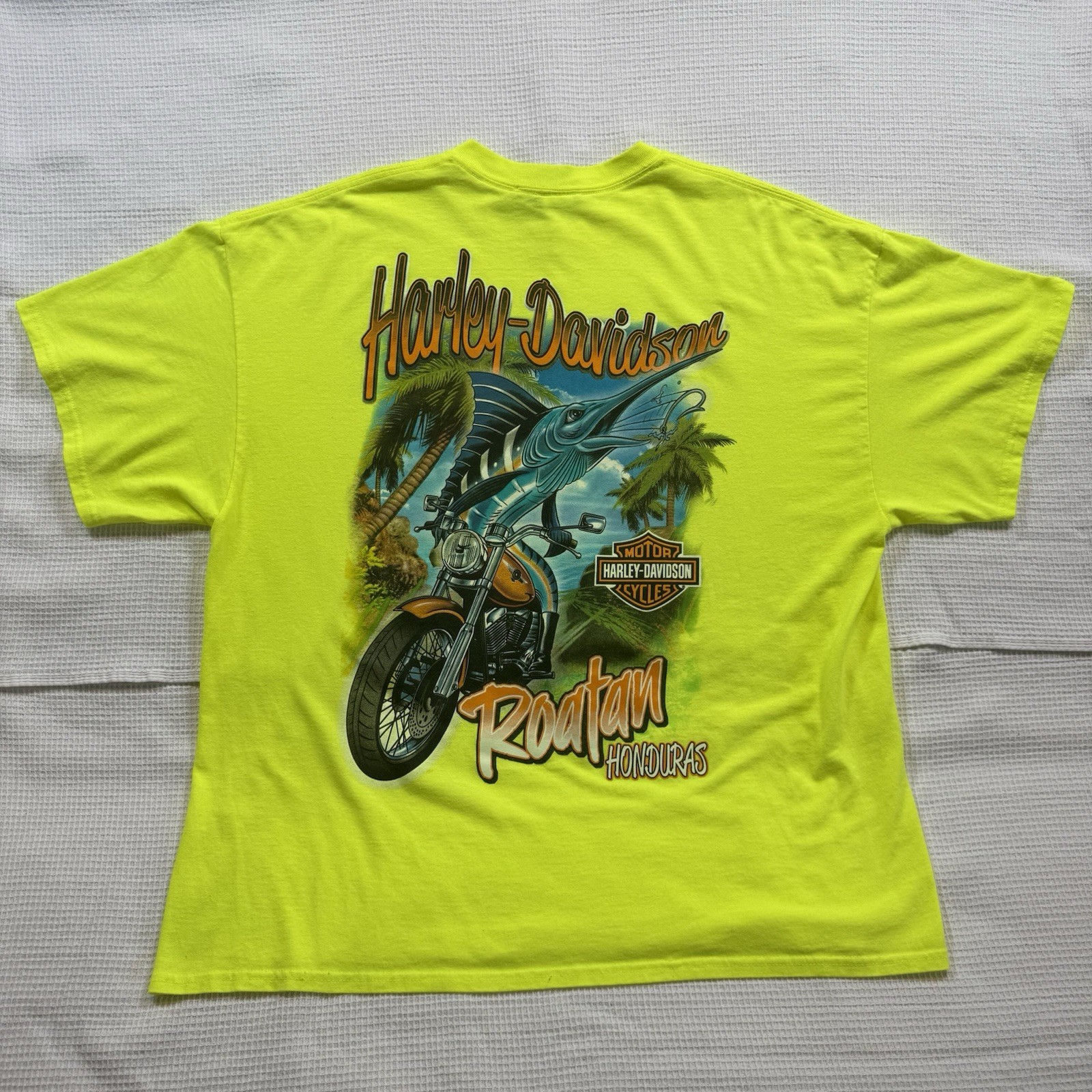 Harley Davidson T-Shirt Men’s XXL Roatan Honduras Neon Yellow
