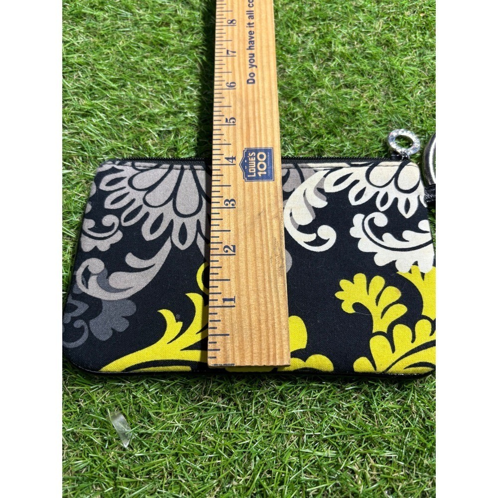 Womens Black Floral Print Wristlet Pouch with Ring Handle and Yellow Accents