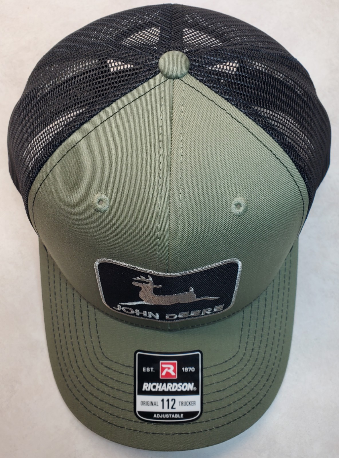 John Deere Black Patch on Richardson 112 Trucker Hat Snapback Loden/Black