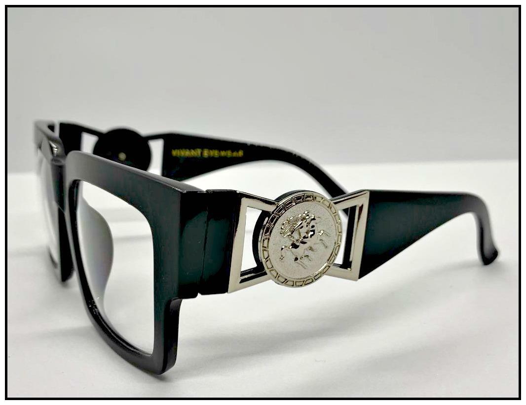 CLASSIC RETRO HIP HOP Style Clear Lens EYE GLASSES Thick Frame Silver Medallion