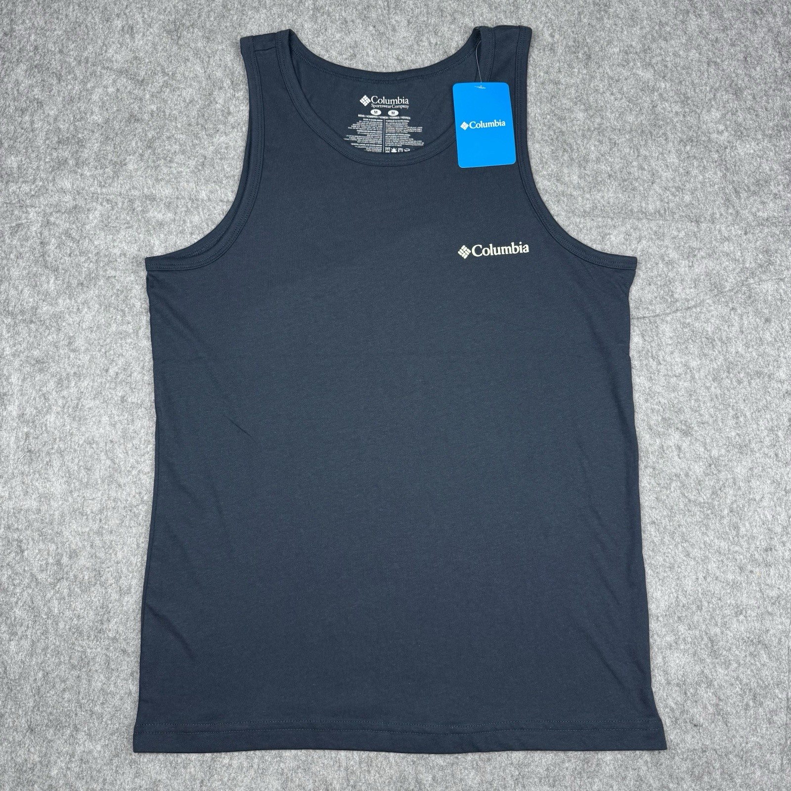 Columbia NWT Navy Blue Mens M Graphic Logo Sleeveless Tank Top T Shirt Gym