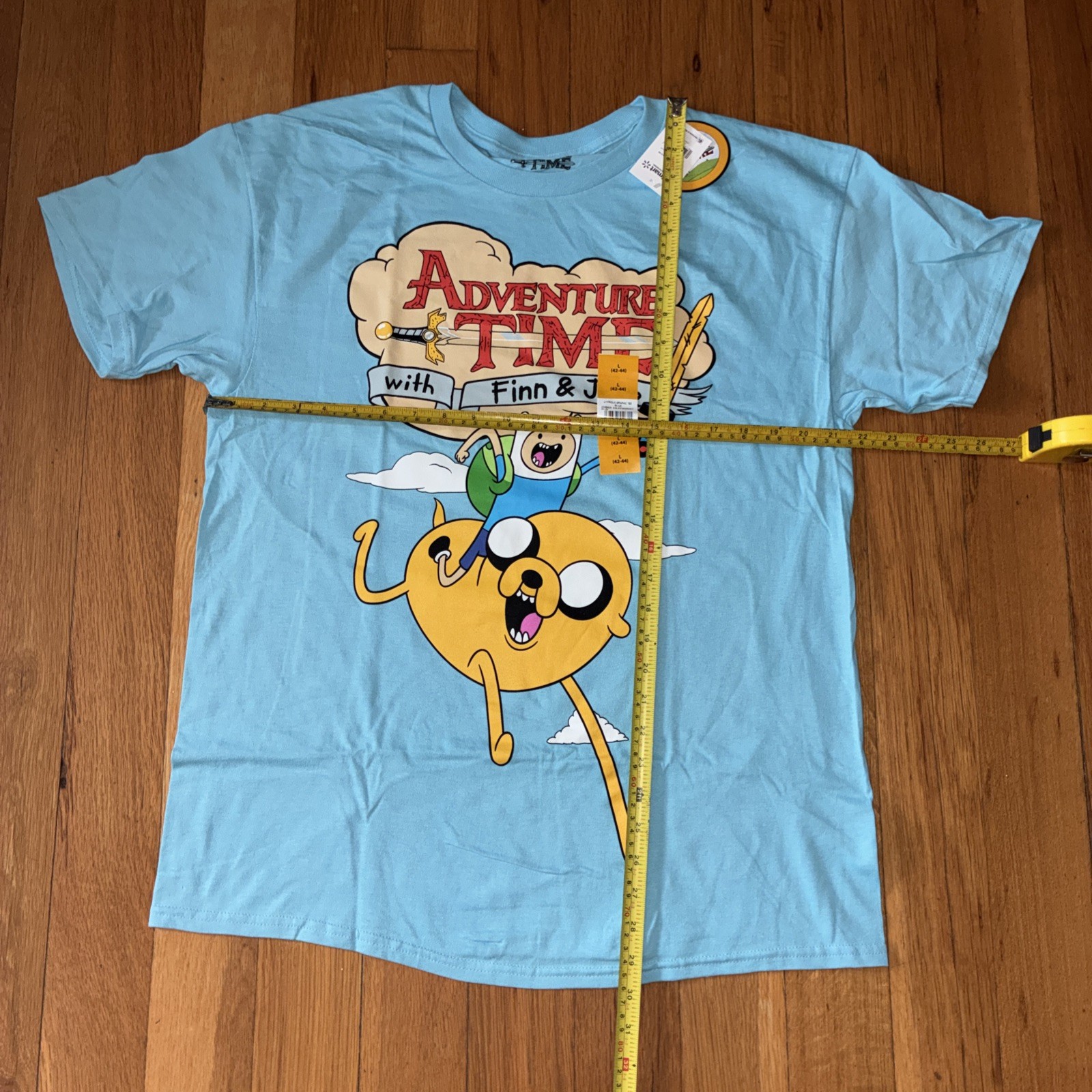 Adventure Time with Finn & Jake Men’s Blue Cartoon Graphic Tee T-Shirt Sz Large