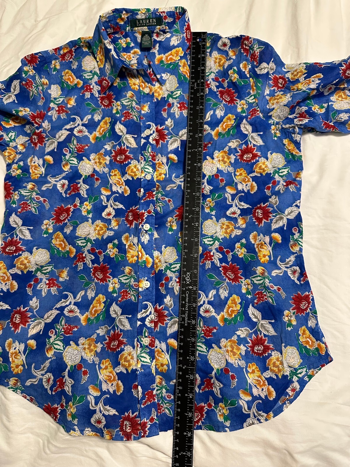 NWT Lauren Ralph Laren 100% Cotton Floral Button up 3/4 sleeve shirt Medium