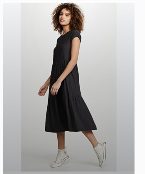 Nation LTD Roman Tiered T-Shirt Midi Dress Small S Black 100% Pima Cotton Peru