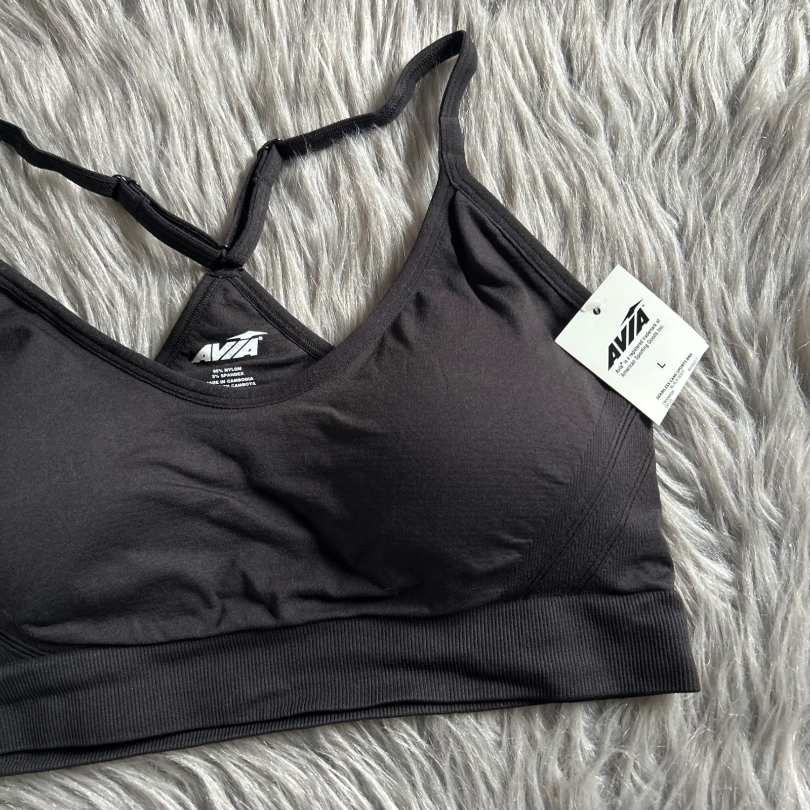 Avia Seamless Wireless Sports Bra Womens Size Large Black Low Support Breathable