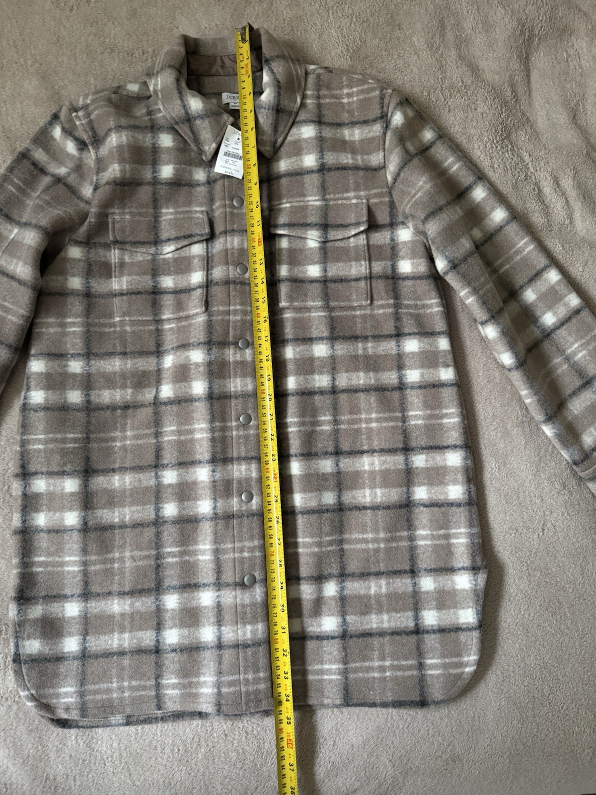 J.Crew Women’s Plaid Fleece Shirt Jacket Shacket Tan Beige Size M New With Tags
