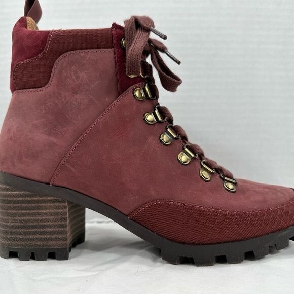Vionic Womens Spencer Burgundy Combat Boots Size 5 Medium (B, M)