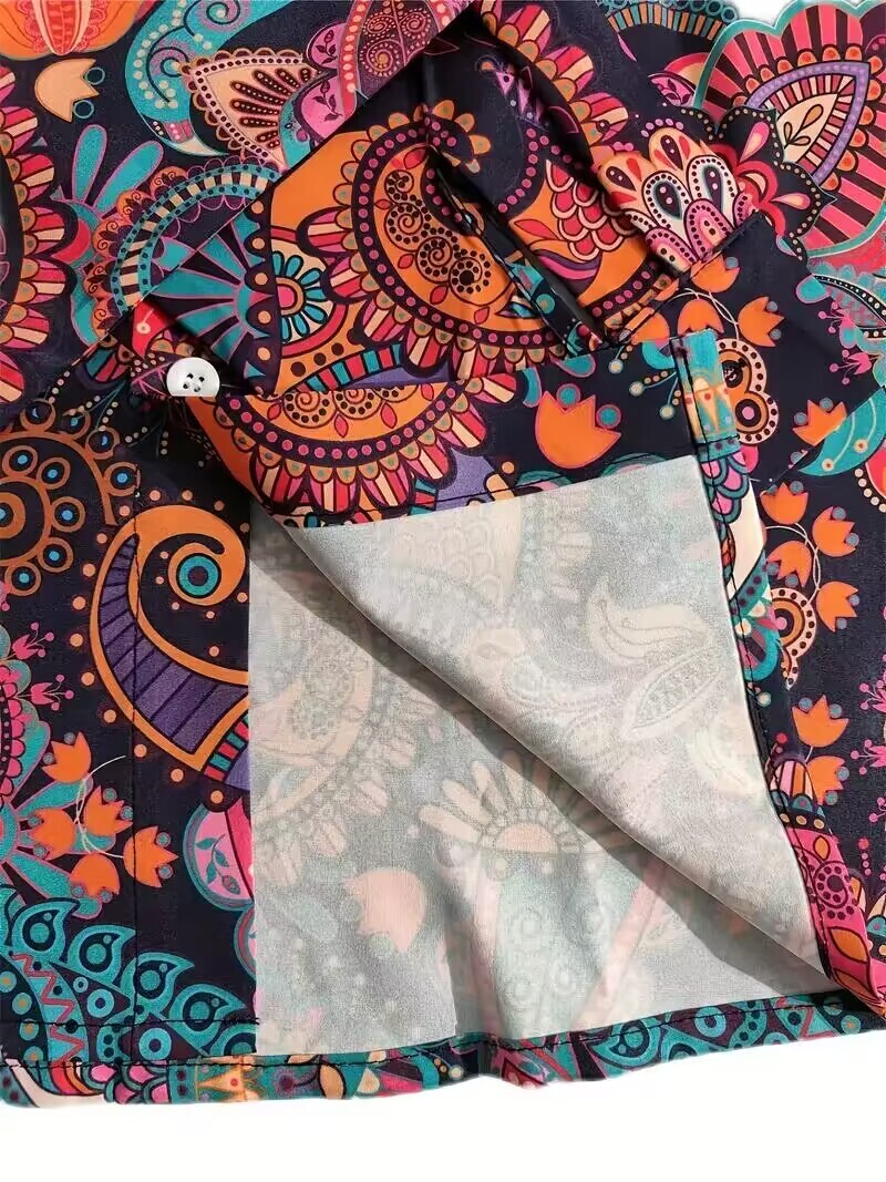 Button Down Shirt Men’s Colorful Paisley Dress Shirt Rose Red Long Sleeve
